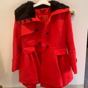 Red and Black Doubled-Breasted Pea Coat